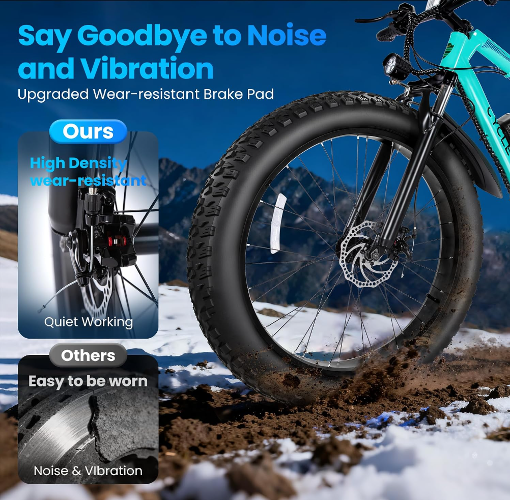 Electric Mountain Bike for Adults, 1500W Peak 72Miles + 28 MPH, 26"x4" All-Terrain Fat Tire E Bike with Removable Battery, 7 Speed Front Suspension, Dual Brake, LCD & Horn(TUV & UL2849)