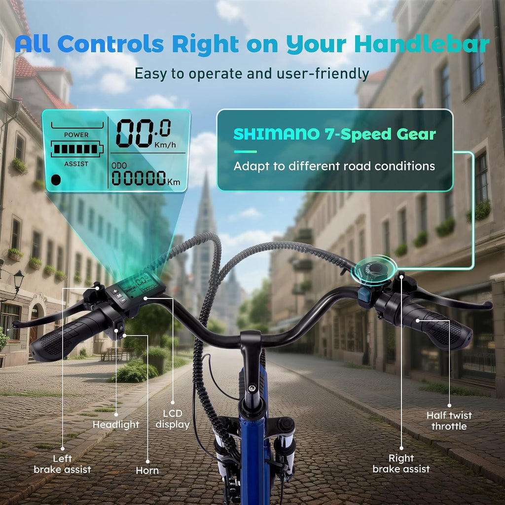 Electric Tricycle for Adults, 3 Wheel Electric Bike for Seniors | 7-Speed, 48V 624WH Removable Battery, 5 Riding Modes, Powerful Motor, Aluminum Frame, Adjustable Seat , Dual Disc, 24"JumpAI®