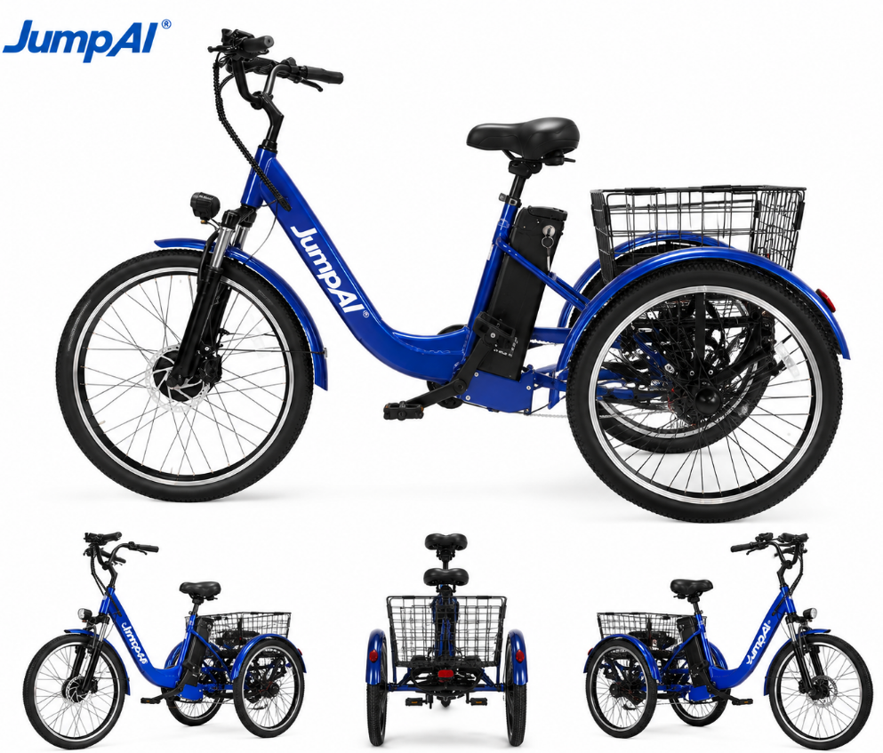 JumpAI®350W Electric Adult Tricycle - 24" E-Trike, UL 2849 Certified Safety, 7-Speed, Aluminum Frame, 35km/h