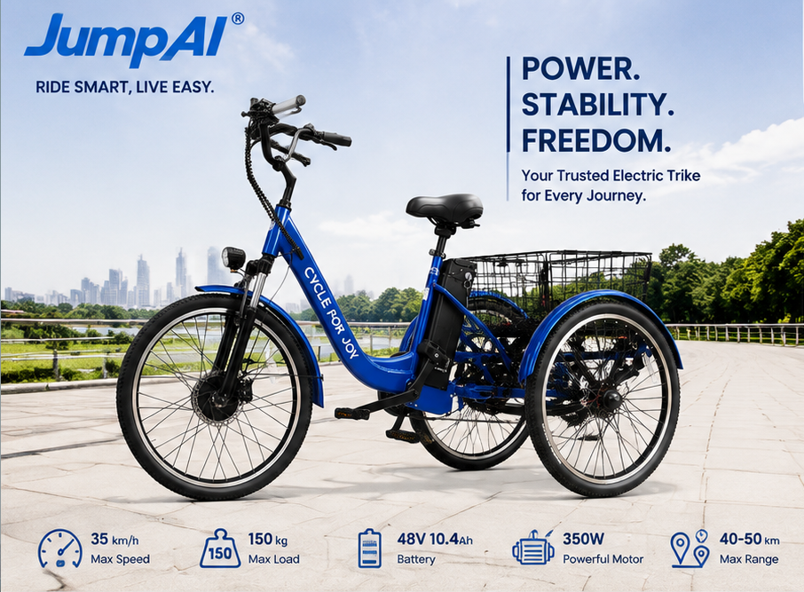 JumpAI®350W Electric Adult Tricycle - 24" E-Trike, UL 2849 Certified Safety, 7-Speed, Aluminum Frame, 35km/h
