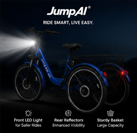JumpAI®350W Electric Adult Tricycle - 24" E-Trike, UL 2849 Certified Safety, 7-Speed, Aluminum Frame, 35km/h